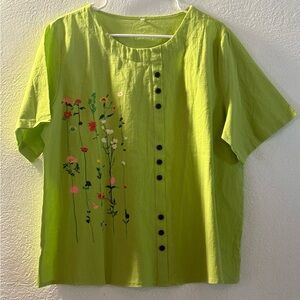 Floral Green Button-Down Top